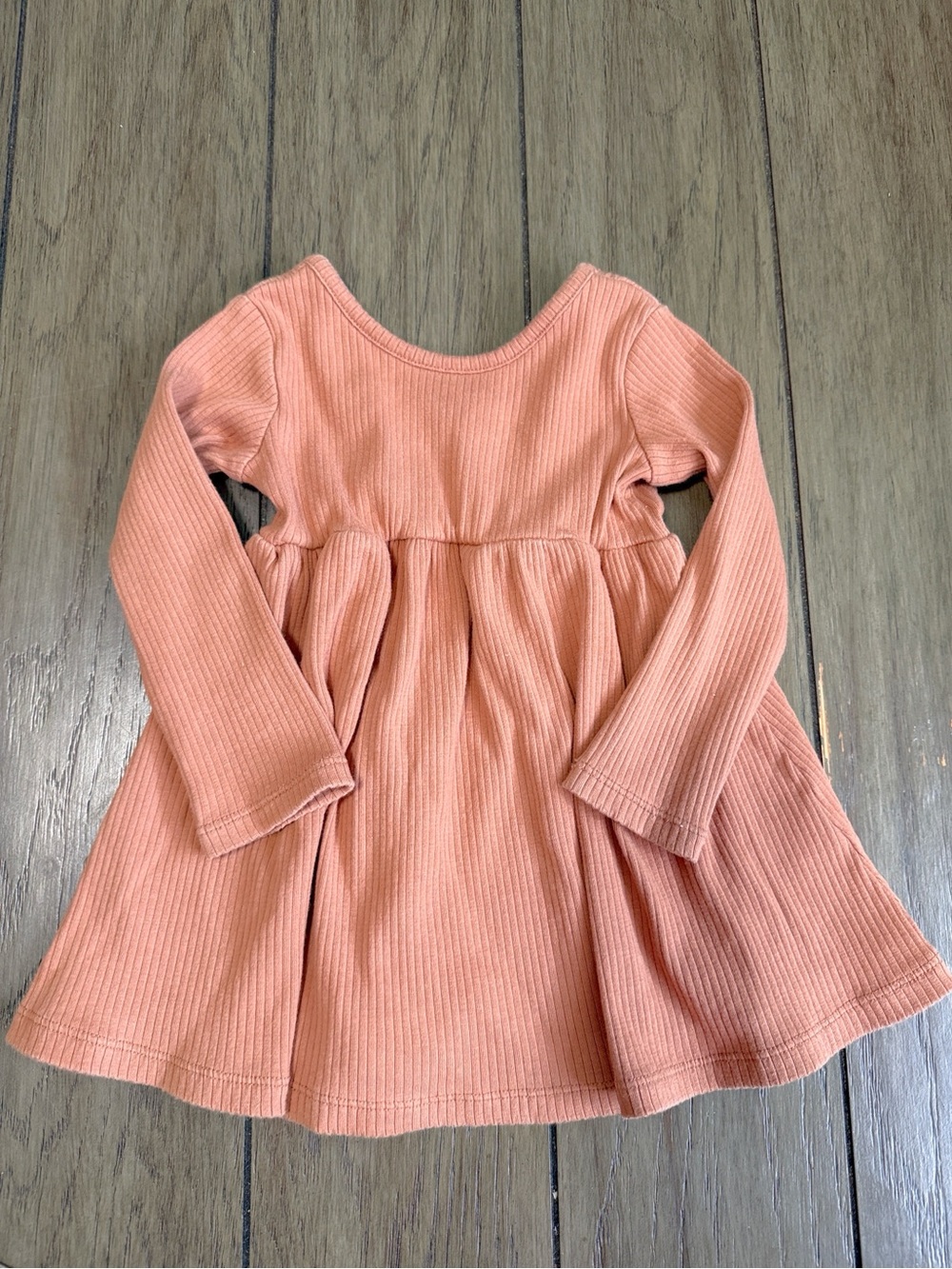 Girls' Ribbed Quincy Mae Organic Cotton Long-Sleeve Dress in Clay size 12-18mo